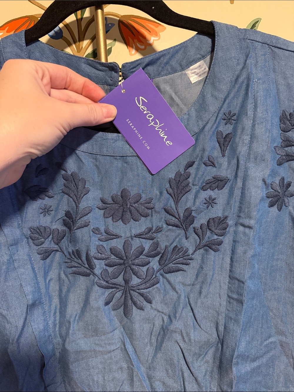 Seraphine Maternity/Nursing Blue Embroidered Long Sleeve Dress - Picture 2 of 5